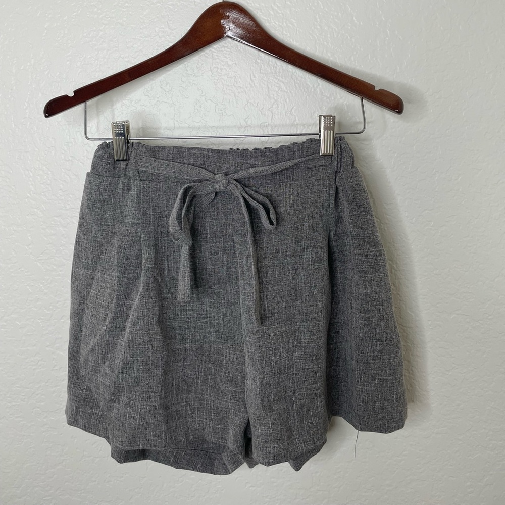 High waisted professional shorts grey tie waist elastic